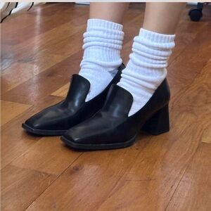 Vagabond Black Square-Toe Block Heel Loafers